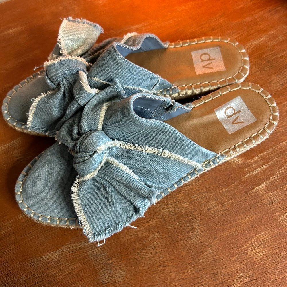 Dv By Dolce Vita Light Denim Jean Knotted Bow Slides Slip On Flat Mules Size 8